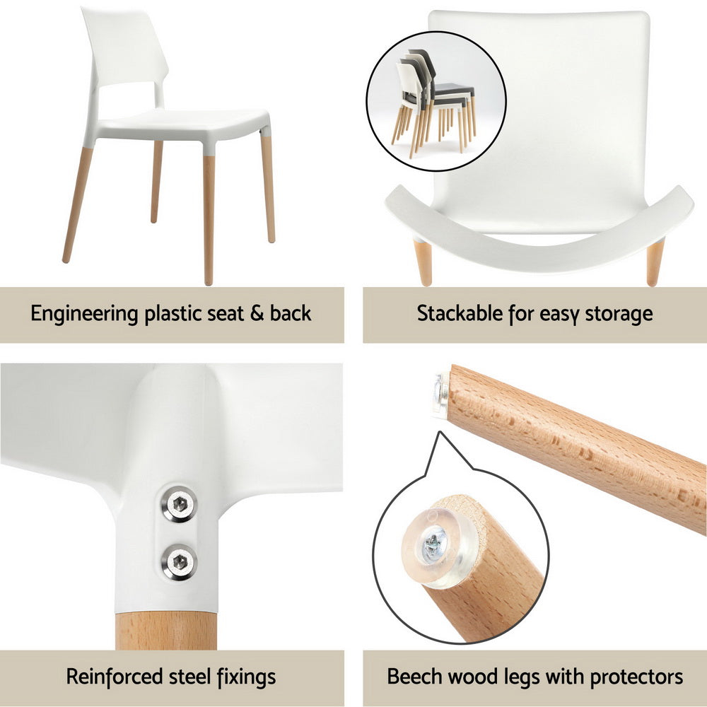 Natu 5PC Dining Table and Chairs Set - White Wood