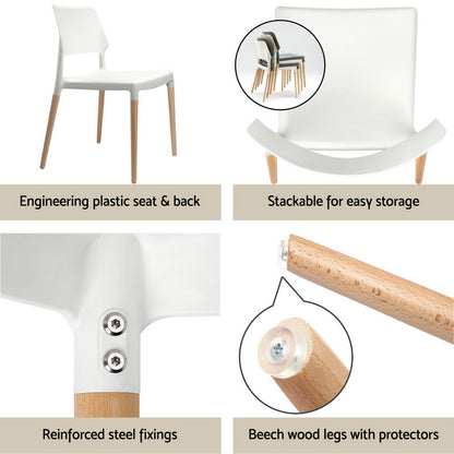 Natu 5PC Dining Table and Chairs Set - White Wood