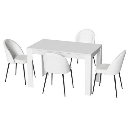 Natu 5PC Dining Table and Chairs Set - White Sherpa