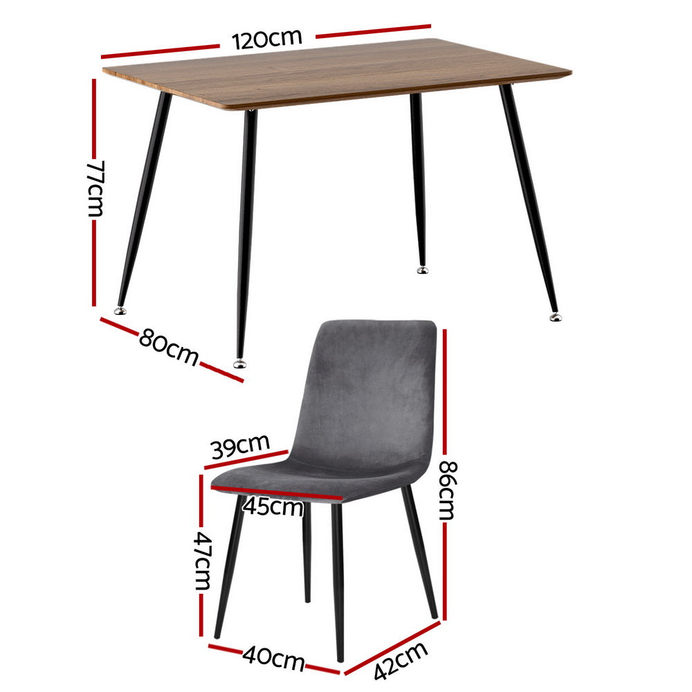 Caleb 5PC Dining Table and Chairs Set - Grey Velvet