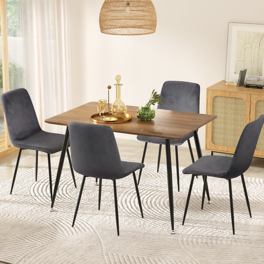 Caleb 5PC Dining Table and Chairs Set - Grey Velvet