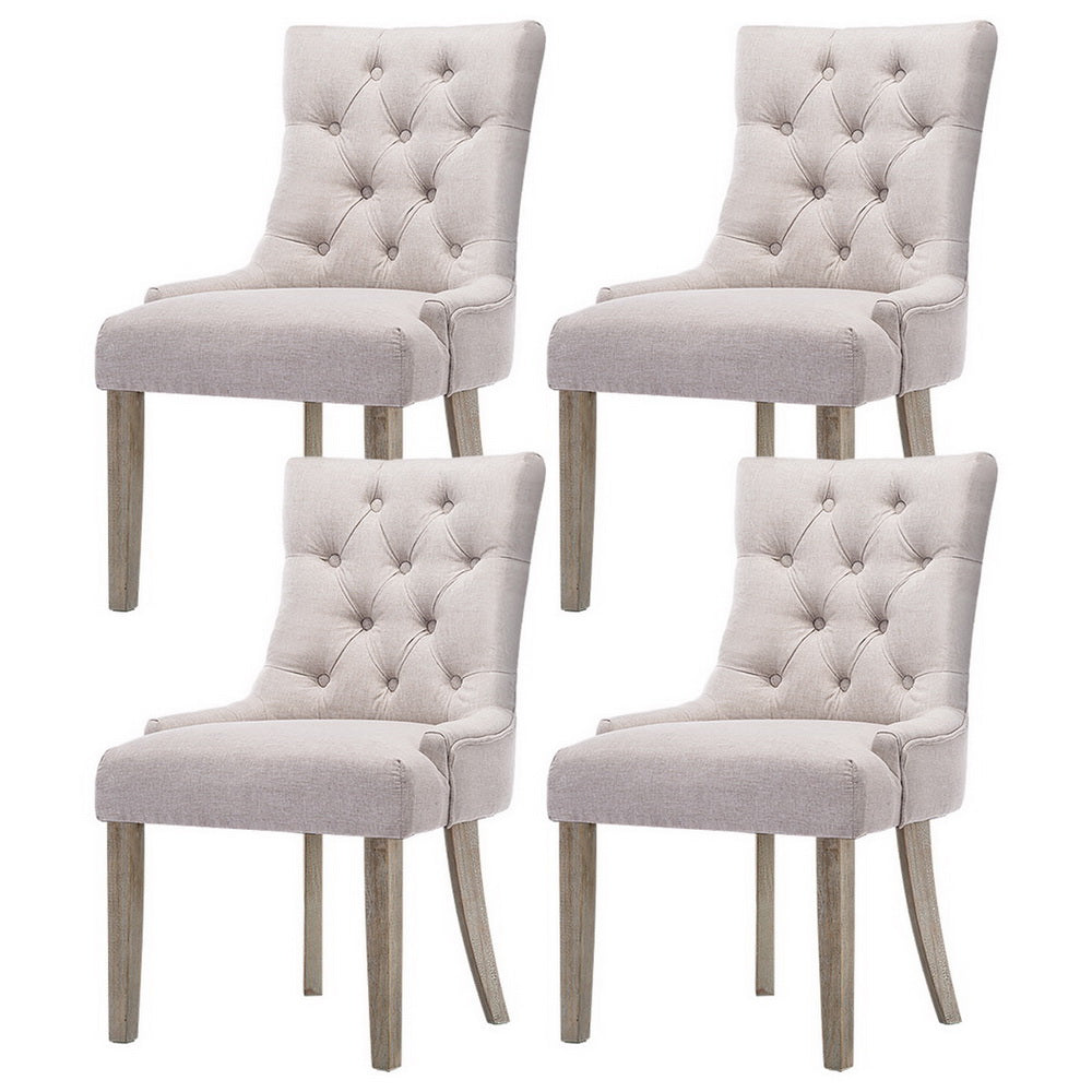 Set of 4 Cayes French Provincial Dining Chairs Linen - Beige