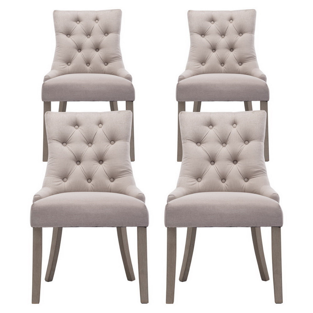 Set of 4 Cayes French Provincial Dining Chairs Linen - Beige