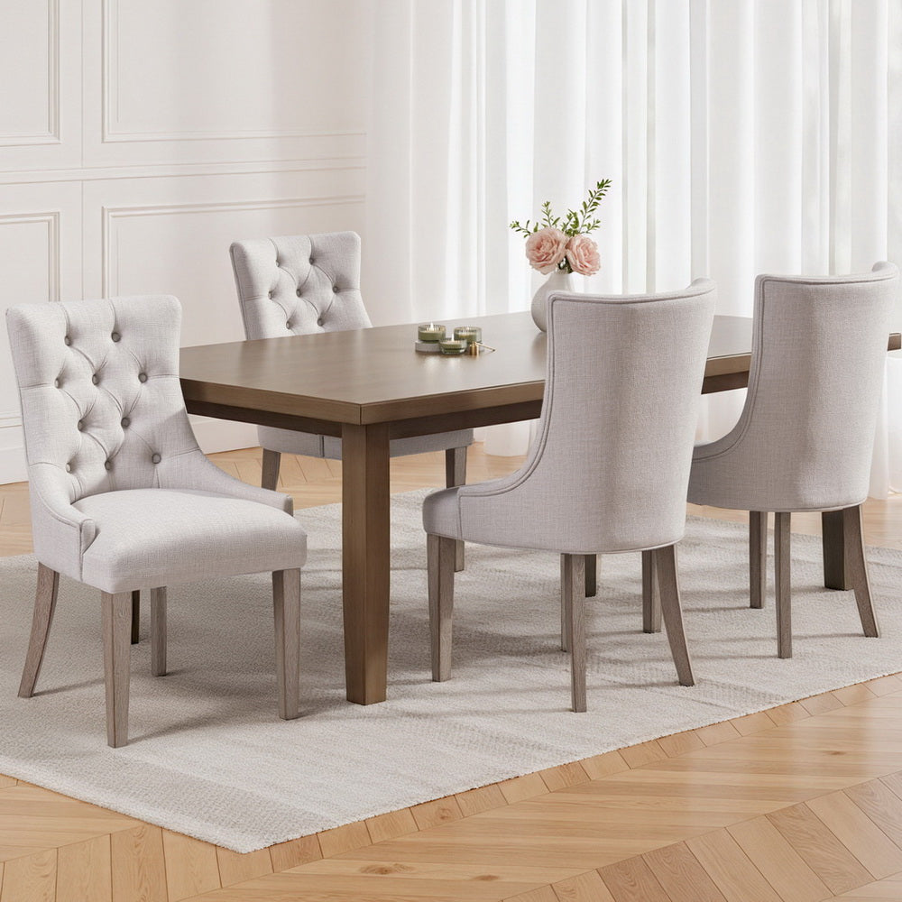 Set of 4 Cayes French Provincial Dining Chairs Linen - Beige