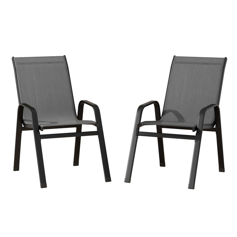 Set of 2 Outdoor Dining Chairs Stackable Lounge Chair Patio Furniture Grey