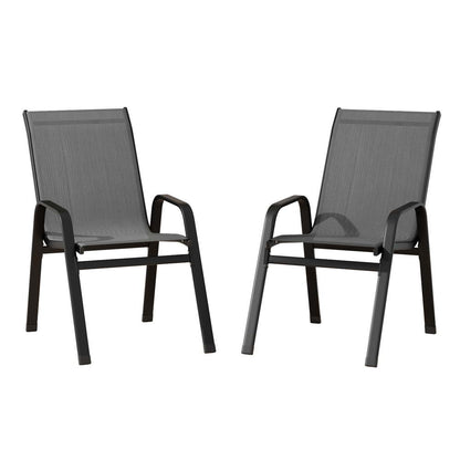Set of 2 Outdoor Dining Chairs Stackable Lounge Chair Patio Furniture Grey