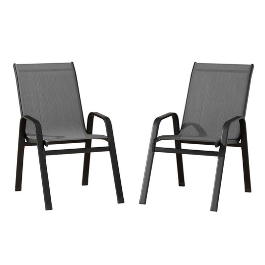 Set of 2 Outdoor Dining Chairs Stackable Lounge Chair Patio Furniture Grey