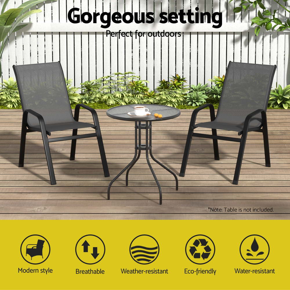 Set of 2 Outdoor Dining Chairs Stackable Lounge Chair Patio Furniture Grey
