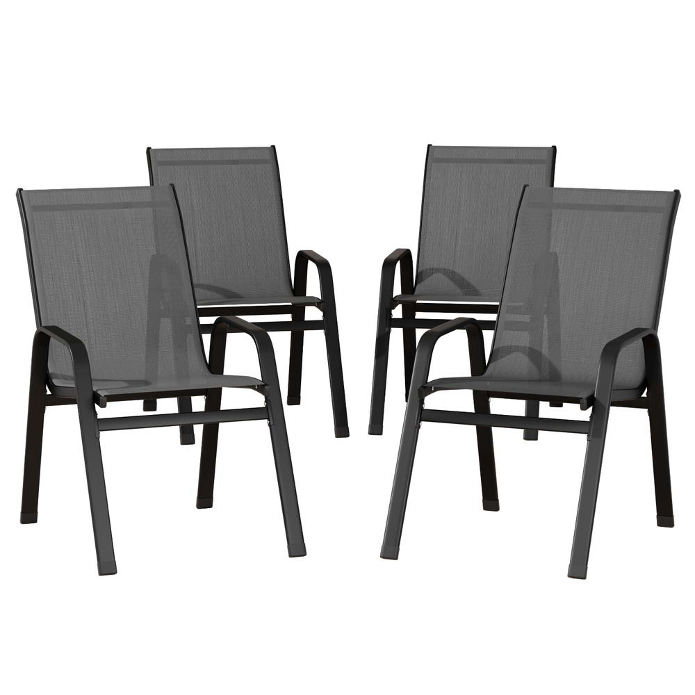 Set of 4 Outdoor Dining Chairs Stackable Lounge Chair Patio Furniture Grey