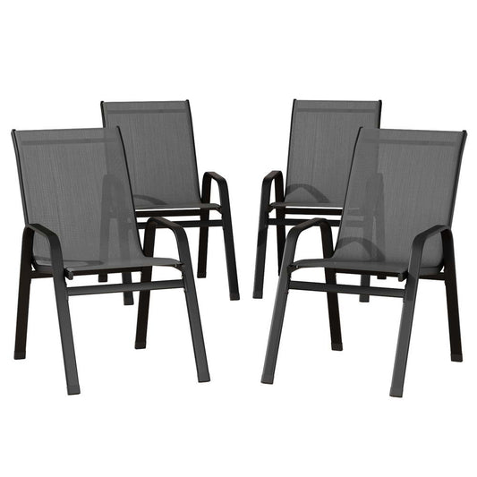Set of 4 Outdoor Dining Chairs Stackable Lounge Chair Patio Furniture Grey