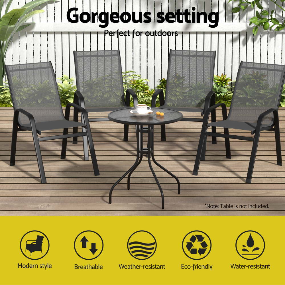 Set of 4 Outdoor Dining Chairs Stackable Lounge Chair Patio Furniture Grey