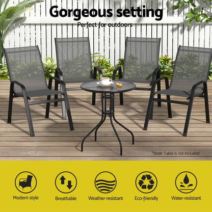 Set of 4 Outdoor Dining Chairs Stackable Lounge Chair Patio Furniture Grey