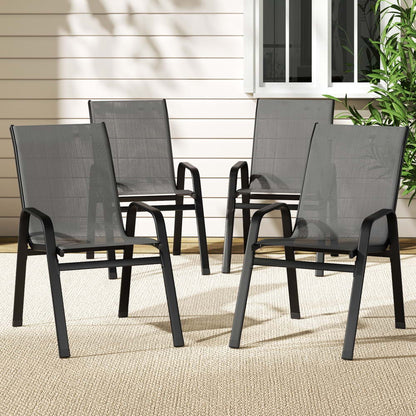Set of 4 Outdoor Dining Chairs Stackable Lounge Chair Patio Furniture Grey