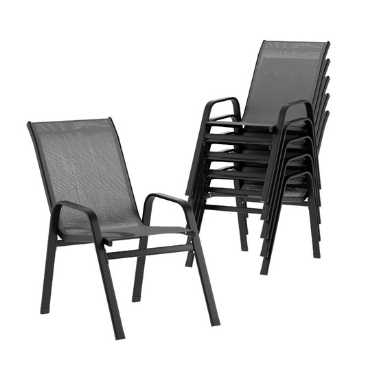 6 Piece Outdoor Dining Chairs Stackable - Grey