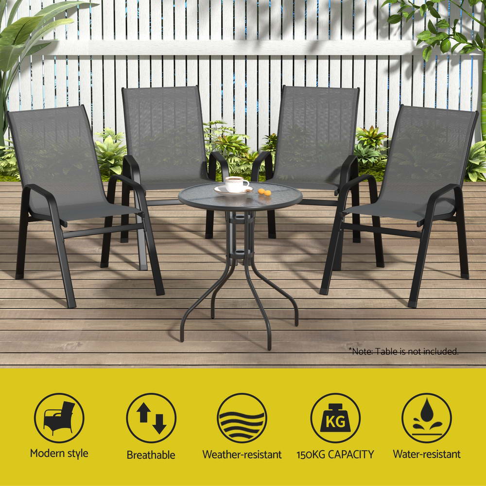 6 Piece Outdoor Dining Chairs Stackable - Grey