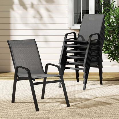 6 Piece Outdoor Dining Chairs Stackable - Grey