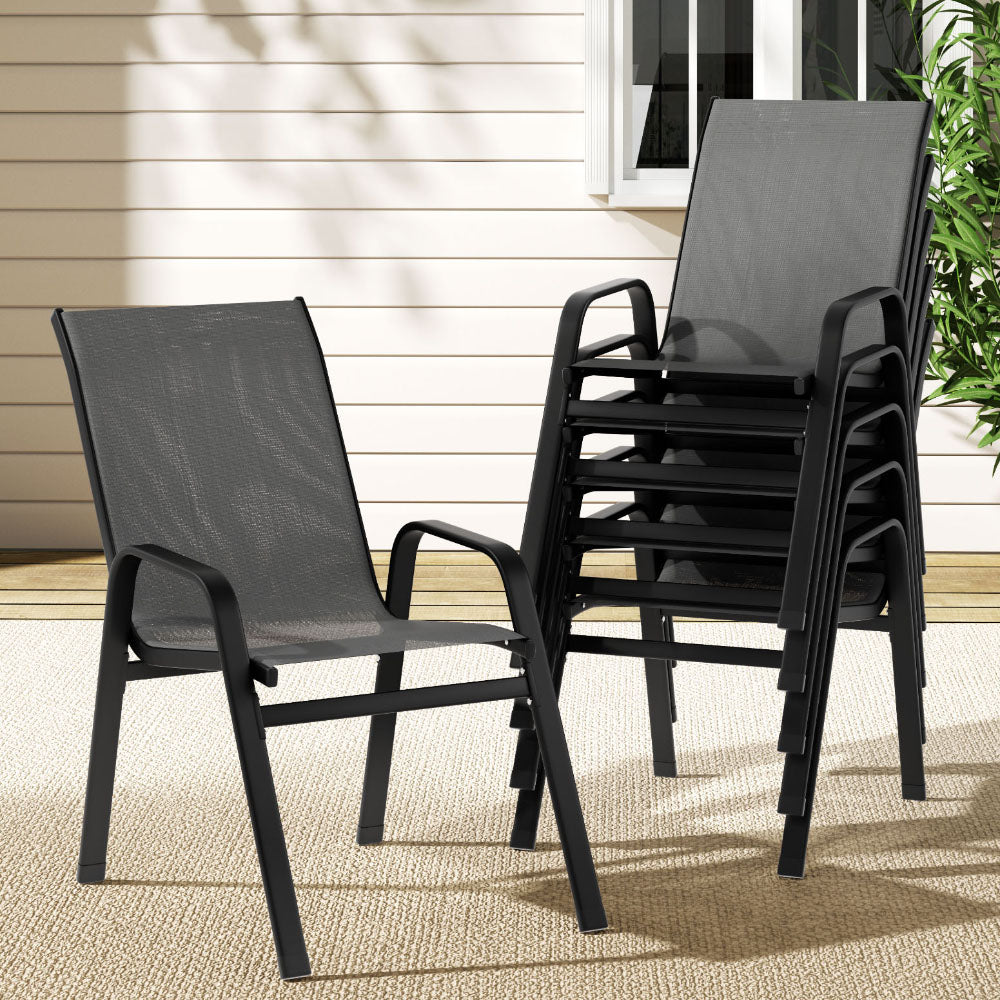 6 Piece Outdoor Dining Chairs Stackable - Grey