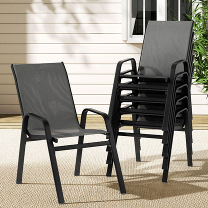 6 Piece Outdoor Dining Chairs Stackable - Grey
