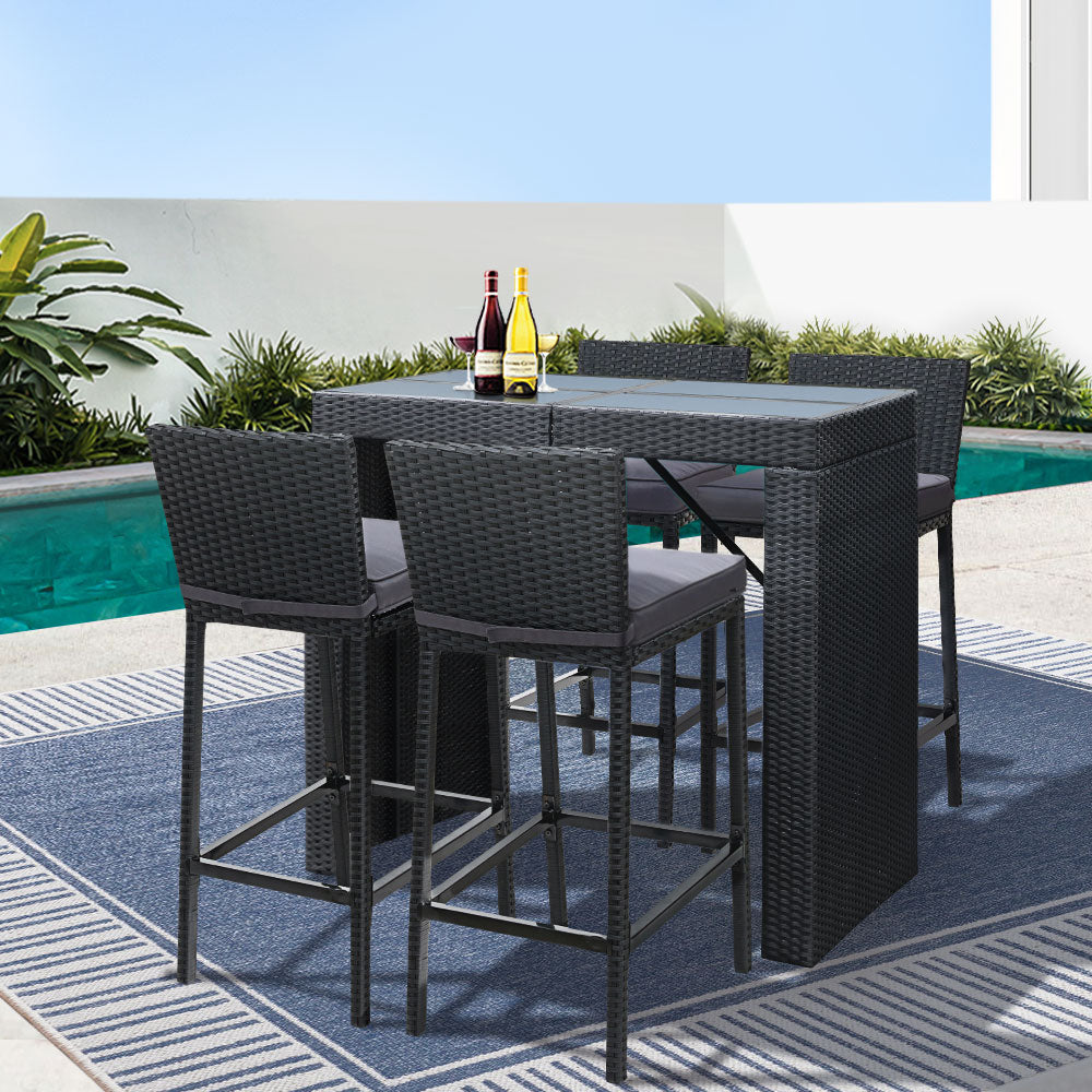 5 Piece Outdoor Wicker Bar Set