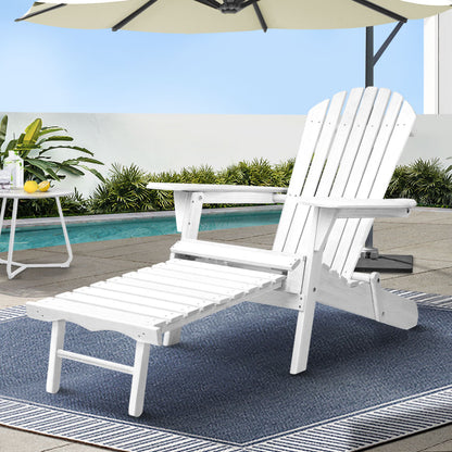 Sun Lounge Outdoor Chairs Wooden Foldable Patio Furniture Adirondack White