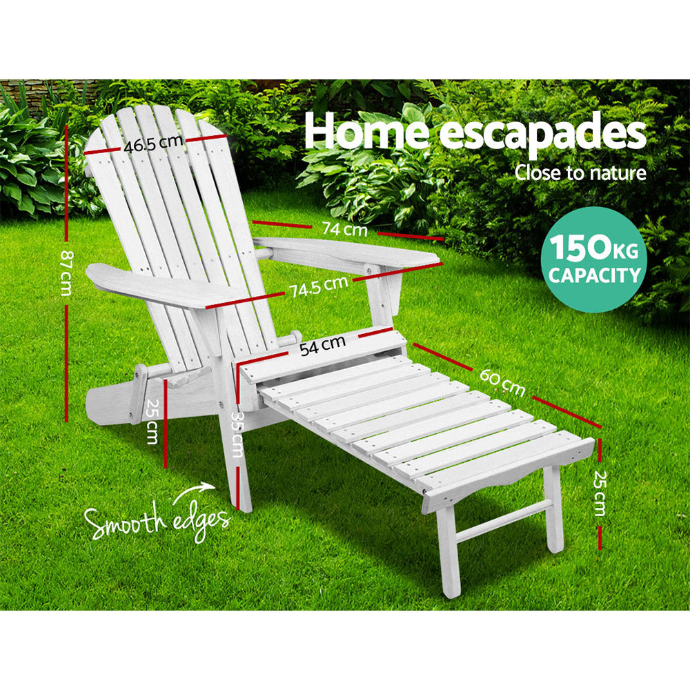 Sun Lounge Outdoor Chairs Wooden Foldable Patio Furniture Adirondack White