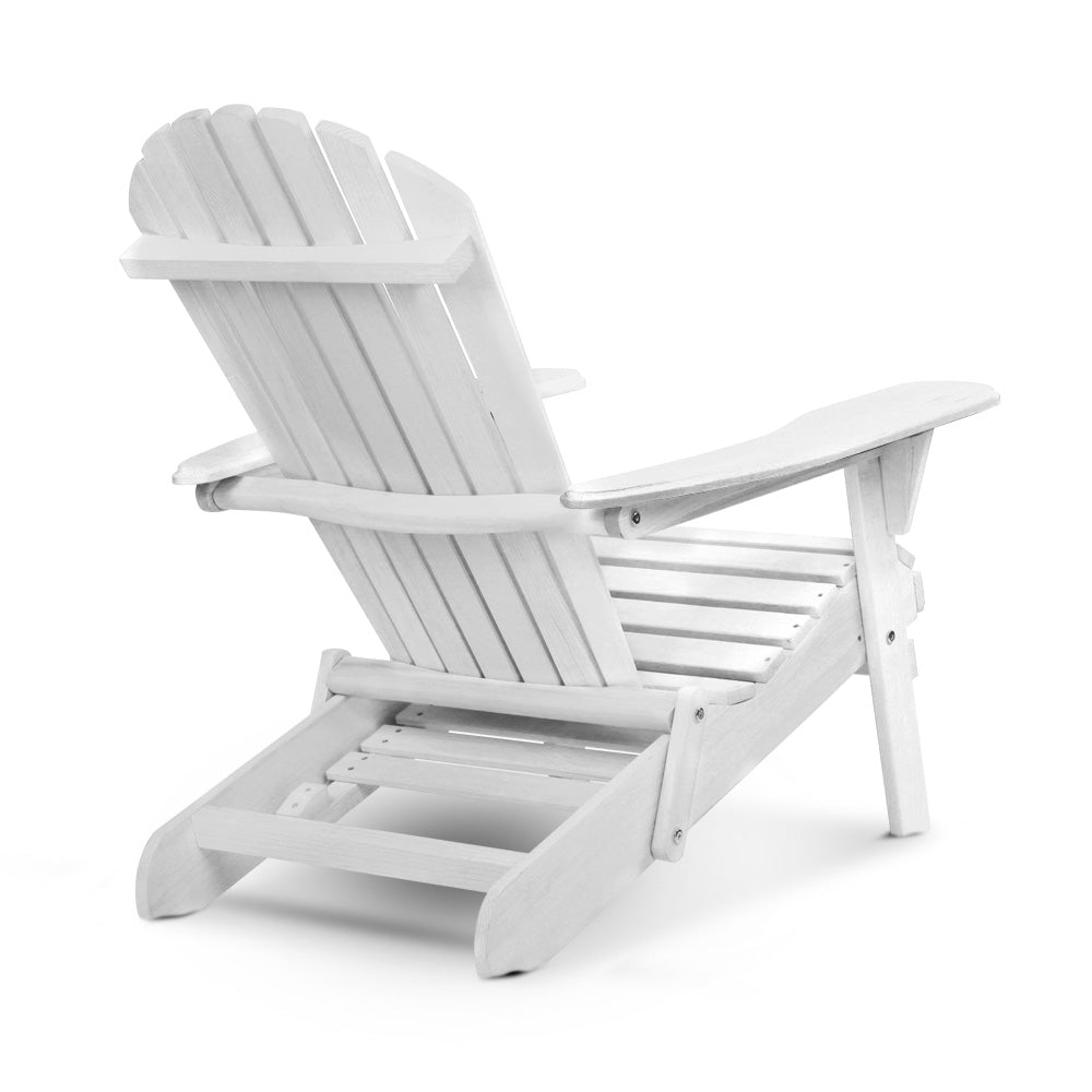 Sun Lounge Outdoor Chairs Wooden Foldable Patio Furniture Adirondack White