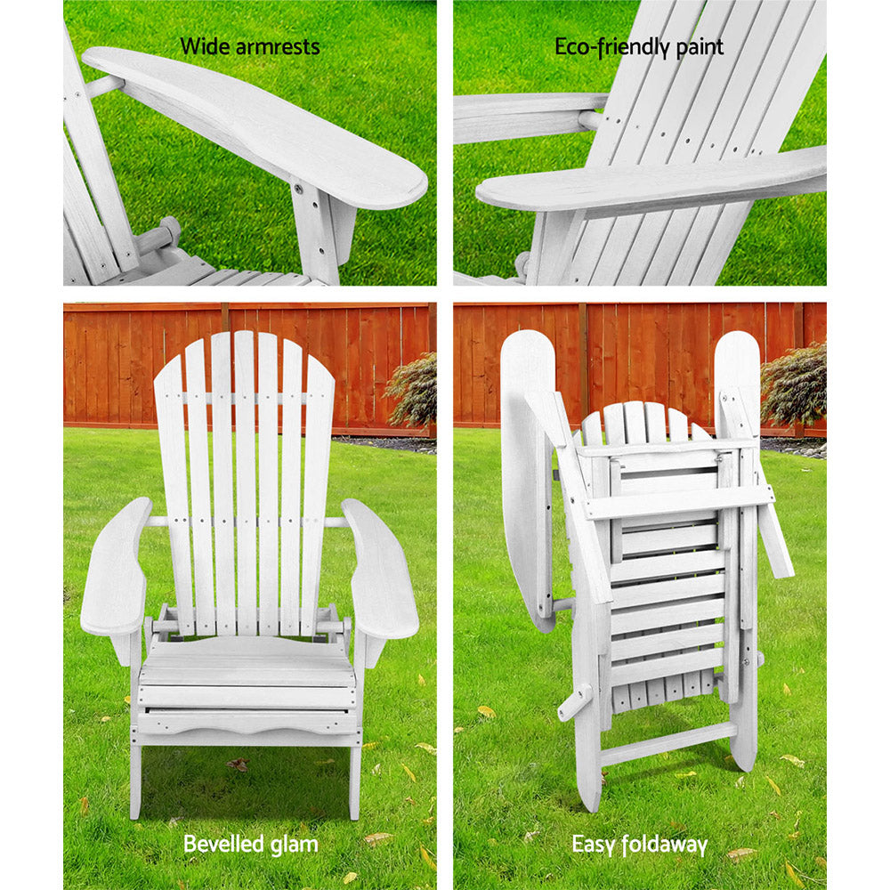Sun Lounge Outdoor Chairs Wooden Foldable Patio Furniture Adirondack White