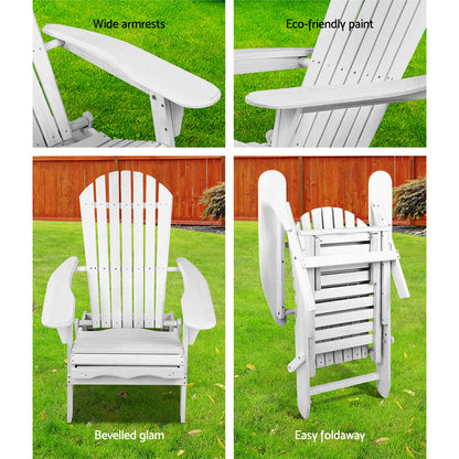 Sun Lounge Outdoor Chairs Wooden Foldable Patio Furniture Adirondack White