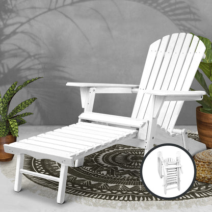 Sun Lounge Outdoor Chairs Wooden Foldable Patio Furniture Adirondack White