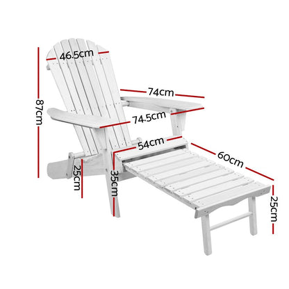 2PC Adirondack Outdoor Chairs Wood Foldable Sun Lounge Patio Furniture