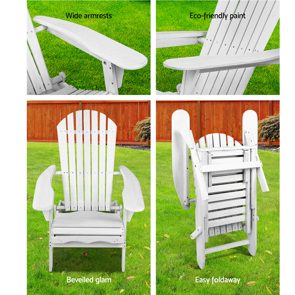 2PC Adirondack Outdoor Chairs Wood Foldable Sun Lounge Patio Furniture