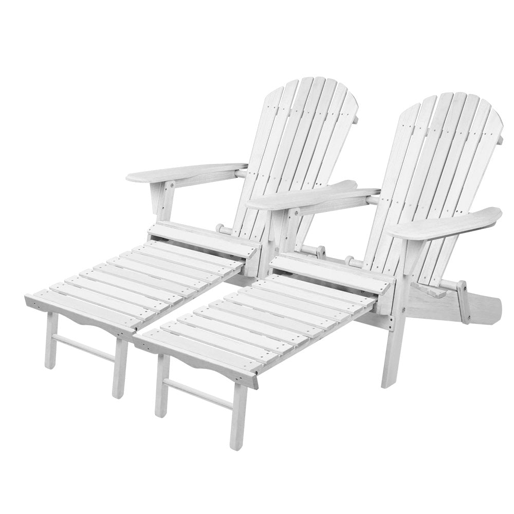 2PC Adirondack Outdoor Chairs Wood Foldable Sun Lounge Patio Furniture