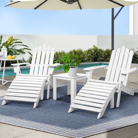 5PC Adirondack Outdoor Table and Chairs Wooden Sun Lounge Patio Furniture White