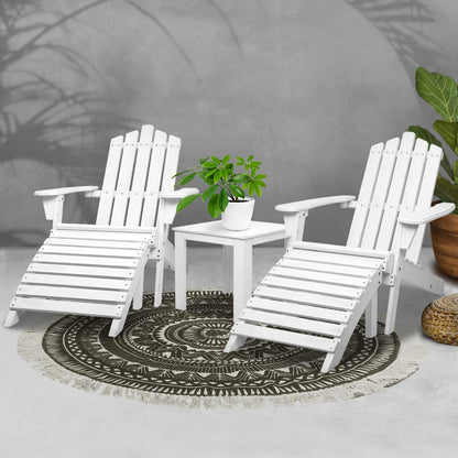 5PC Adirondack Outdoor Table and Chairs Wooden Sun Lounge Patio Furniture White