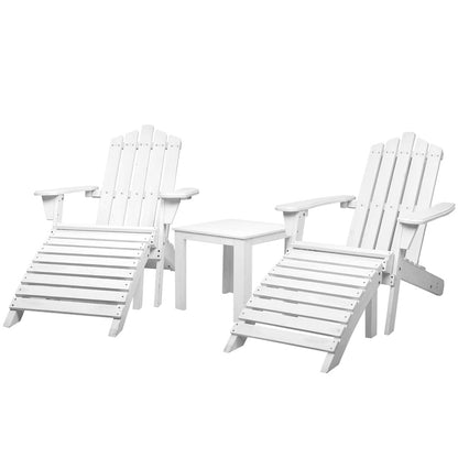 5PC Adirondack Outdoor Table and Chairs Wooden Sun Lounge Patio Furniture White
