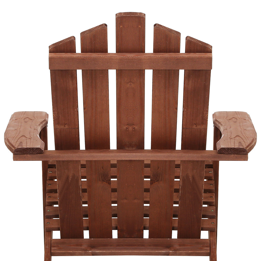 3PC Adirondack Outdoor Table and Chairs Wooden Beach Chair Brown