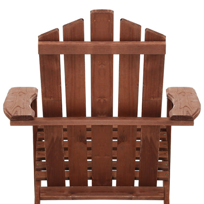 3PC Adirondack Outdoor Table and Chairs Wooden Beach Chair Brown