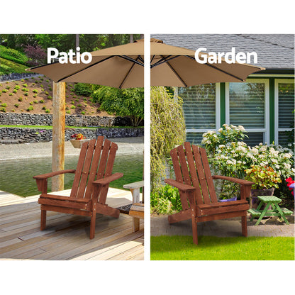3PC Adirondack Outdoor Table and Chairs Wooden Beach Chair Brown