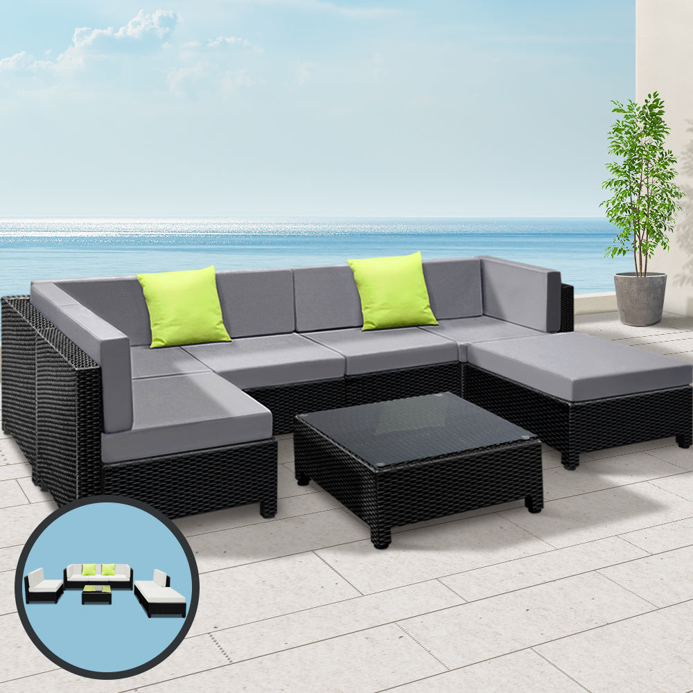 7-Piece Outdoor Wicker Sofa Set - Black