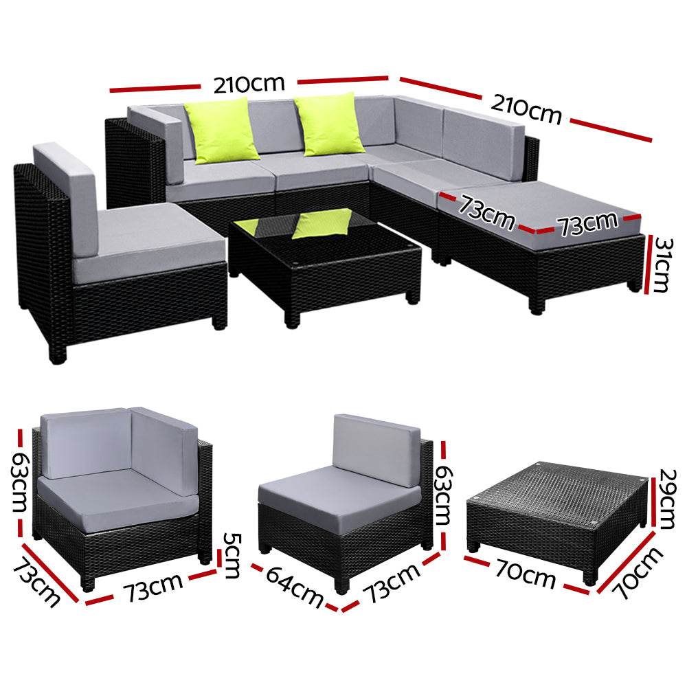 7-Piece Outdoor Wicker Sofa Set - Black