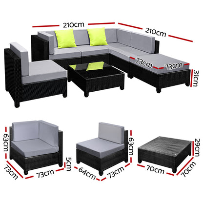 7-Piece Outdoor Wicker Sofa Set - Black