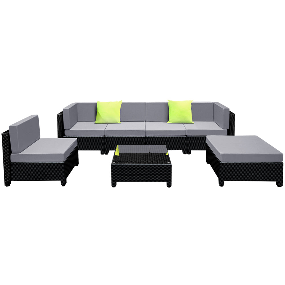 7-Piece Outdoor Wicker Sofa Set - Black