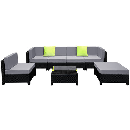 7-Piece Outdoor Wicker Sofa Set - Black