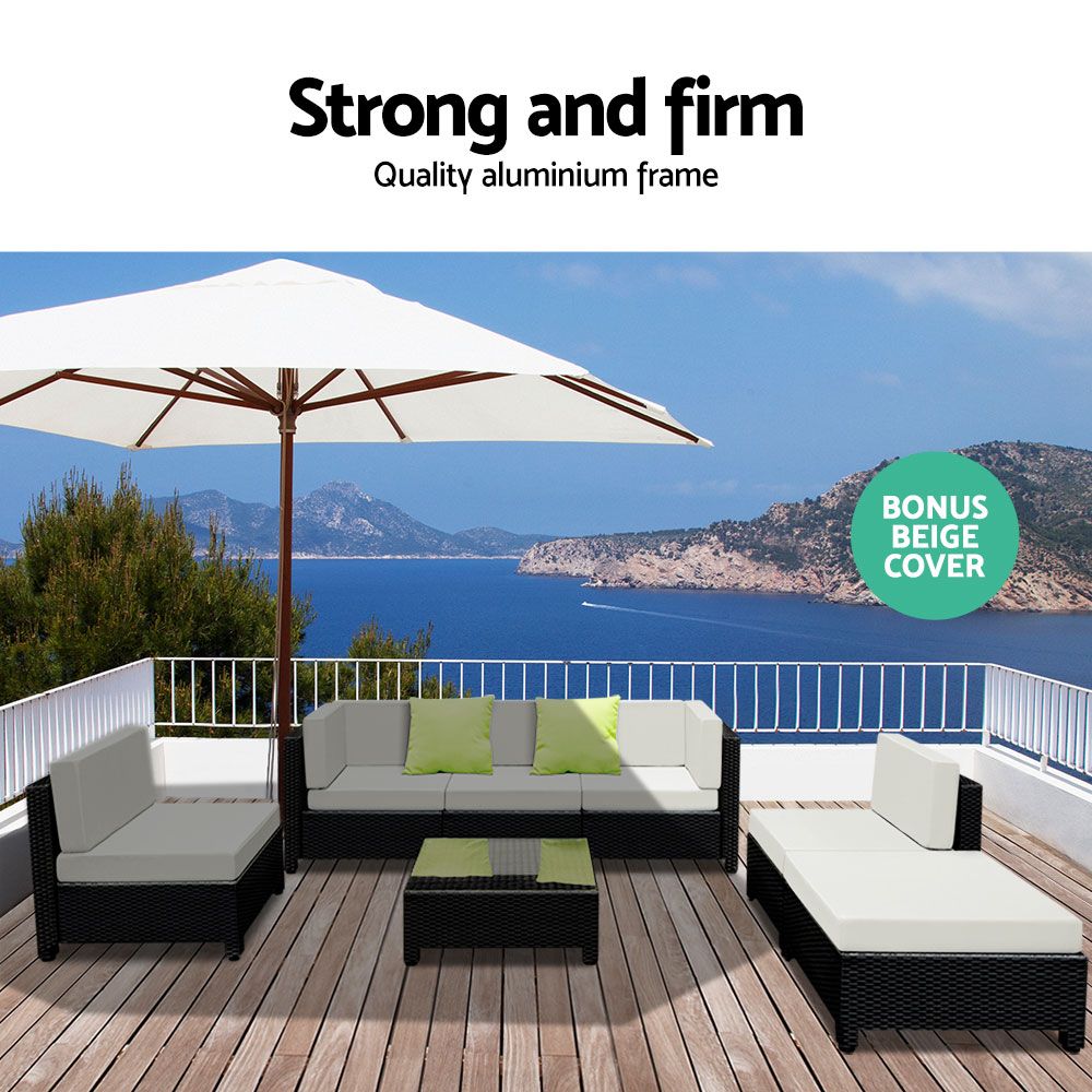 7-Piece Outdoor Wicker Sofa Set - Black