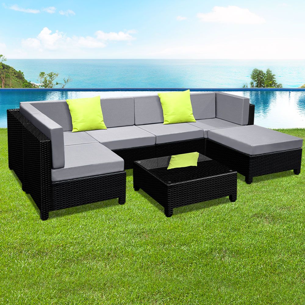 7-Piece Outdoor Wicker Sofa Set - Black