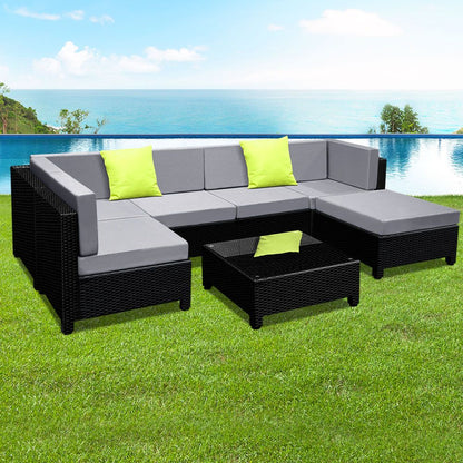 7-Piece Outdoor Wicker Sofa Set - Black