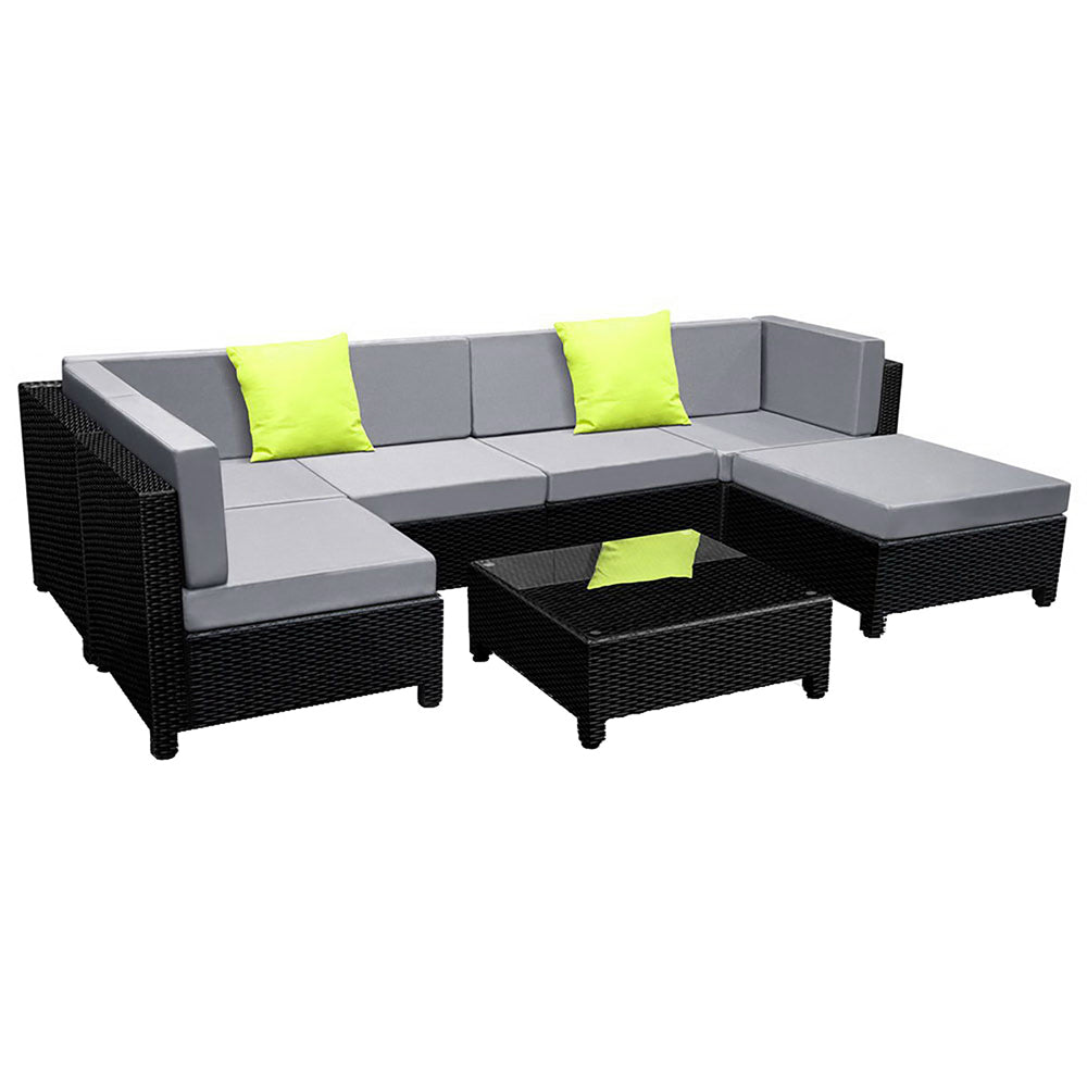 7-Piece Outdoor Wicker Sofa Set - Black