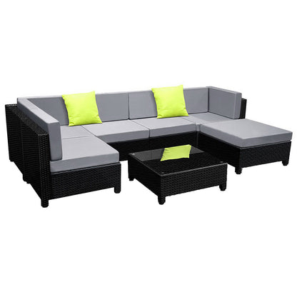 7-Piece Outdoor Wicker Sofa Set - Black