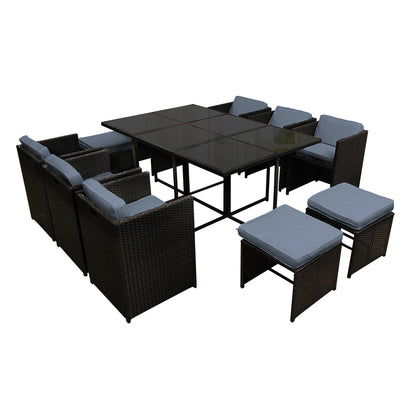 11 Piece Wicker Outdoor Dining Set - Black