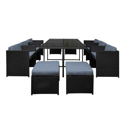 11 Piece Wicker Outdoor Dining Set - Black